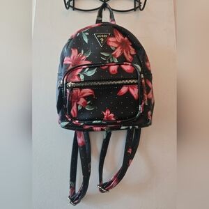 GUESS Black and Red Floral Backpack NWOT